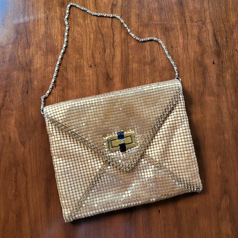 bebe Gold Sequin Mesh Envelope Purse